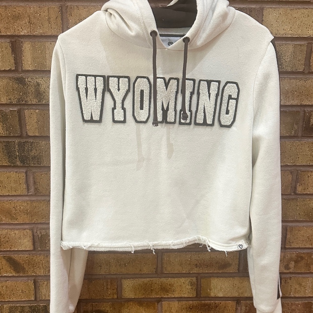 Colosseum Cream Cropped Wyoming Hoodie with Brown Drawstrings